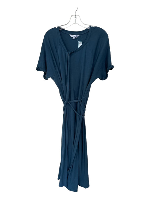 Elizabeth & James Size L Blue Cotton Short Sleeve Belted Maxi Dress Blue / L