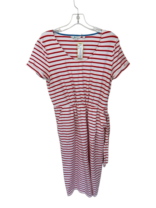 Boden Size 10 Red & White Cotton Blend Short Sleeve Striped Elastic Waist Dress Red & White / 10
