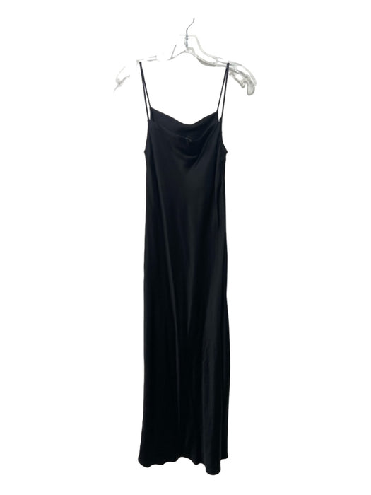 Zara Size XS Black Viscose Satin V Neck Square Neck Midi Dress Black / XS