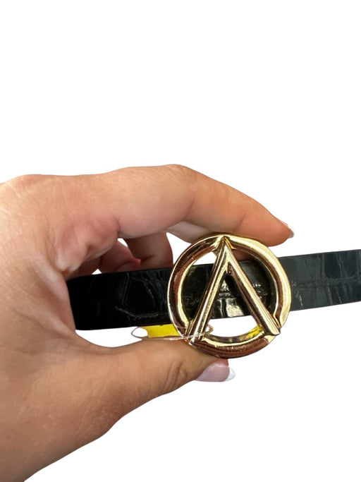 Valentino Black & Gold Leather Croc Embossed Logo Buckle GHW Belts Black & Gold / S