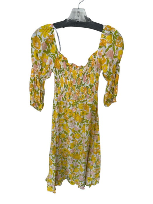Faithful The Brand Size 4 Yellow & Green Rayon Short Balloon Sleeve Maxi Dress Yellow & Green / 4