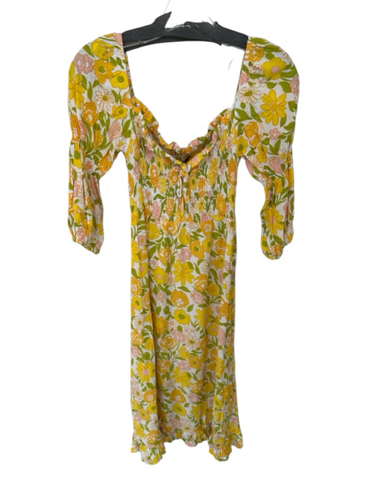Faithful The Brand Size 4 Yellow & Green Rayon Short Balloon Sleeve Maxi Dress Yellow & Green / 4