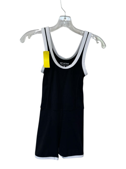 Set Active Size M Black & White Nylon Blend Piping Bike Short Athletic Romper Black & White / M