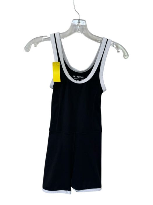 Set Active Size M Black & White Nylon Blend Piping Bike Short Athletic Romper Black & White / M