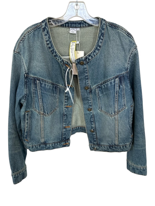 Petite Studio Size S Med Dark Wash Cotton Buttons Cropped Denim Jacket Med Dark Wash / S