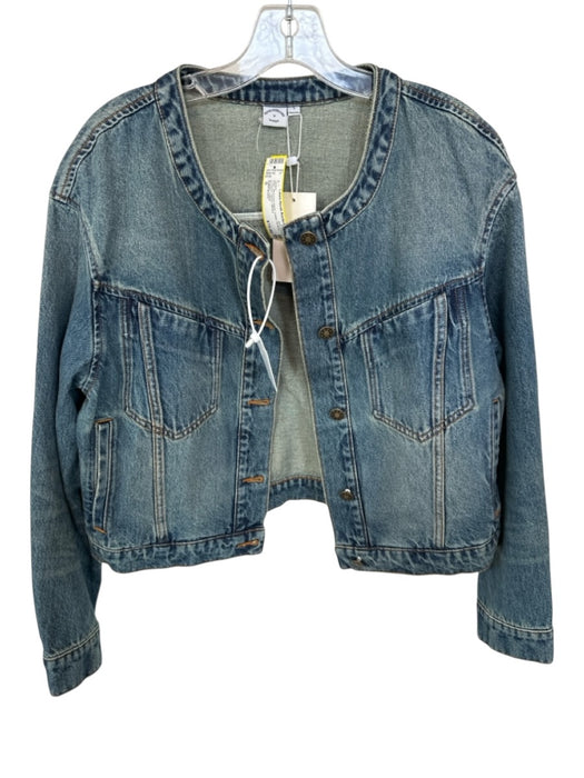 Petite Studio Size S Med Dark Wash Cotton Buttons Cropped Denim Jacket Med Dark Wash / S