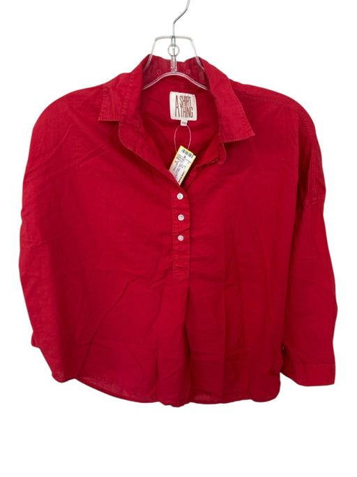 A Shirt Thing Size S Red Cotton Long Sleeve Half Button Collar Top Red / S