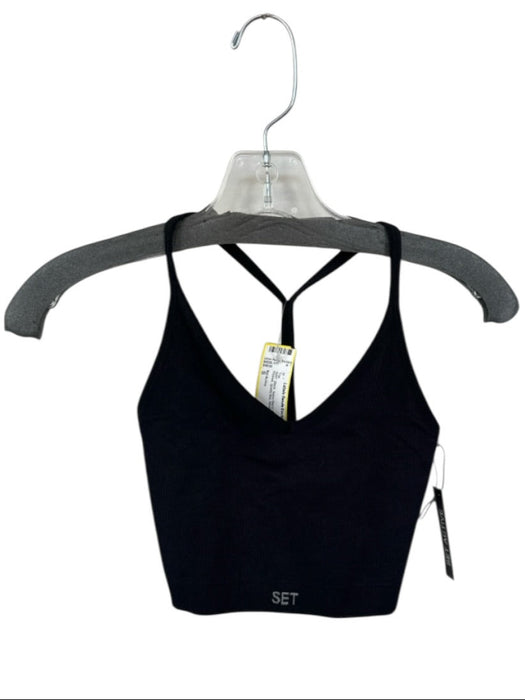 Set Active Size S Black Nylon Blend Racerback Ribbed Sports Bra Athletic Top Black / S