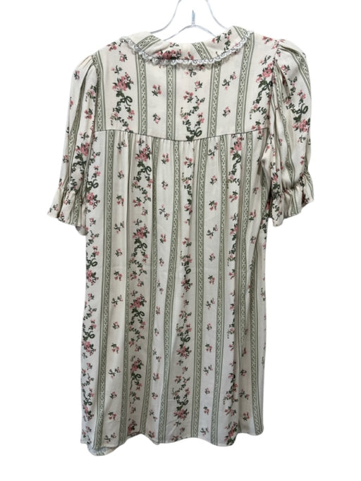 Reformation Size S Cream White, Pink & Green Viscose Blend Floral Stripe Dress Cream White, Pink & Green / S