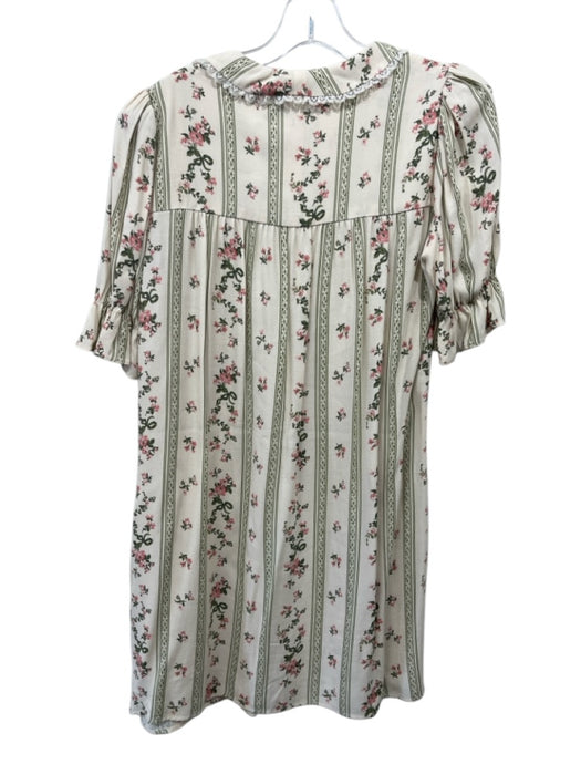 Reformation Size S Cream White, Pink & Green Viscose Blend Floral Stripe Dress Cream White, Pink & Green / S