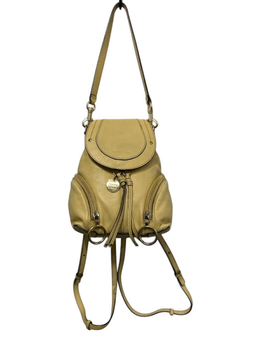 See By Chloe Yellow Beige Leather Gold Tone Hardware Zipper Detail Tassel Bag Yellow Beige / Small