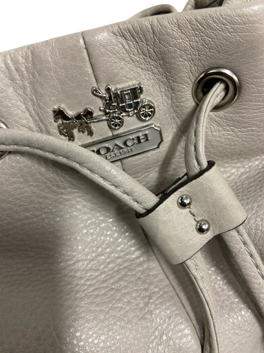 Coach Taupe Beige Leather Drawstring Removable Strap Magnetic Snap Closure Bag Taupe Beige