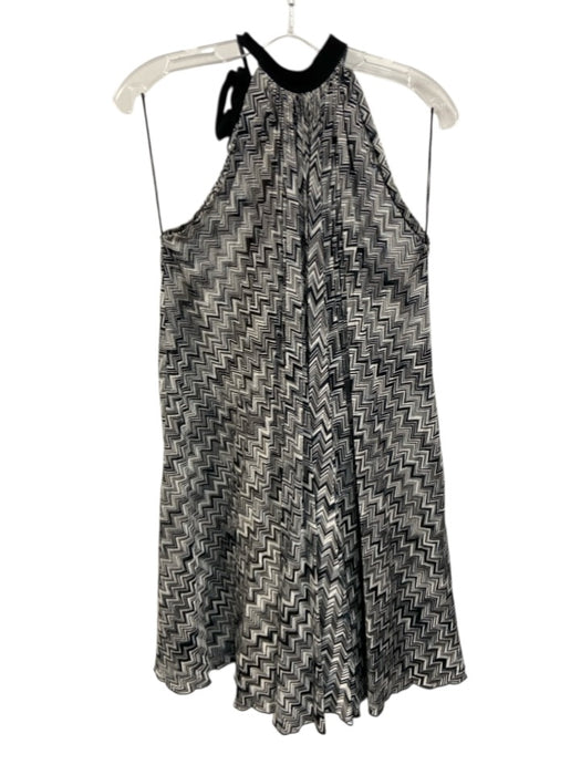 Missoni Size 42 Black & White Rayon Knit Chevron Sleeveless Tie Neck Dress Black & White / 42