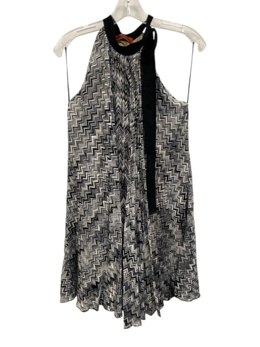Missoni Size 42 Black & White Rayon Knit Chevron Sleeveless Tie Neck Dress Black & White / 42