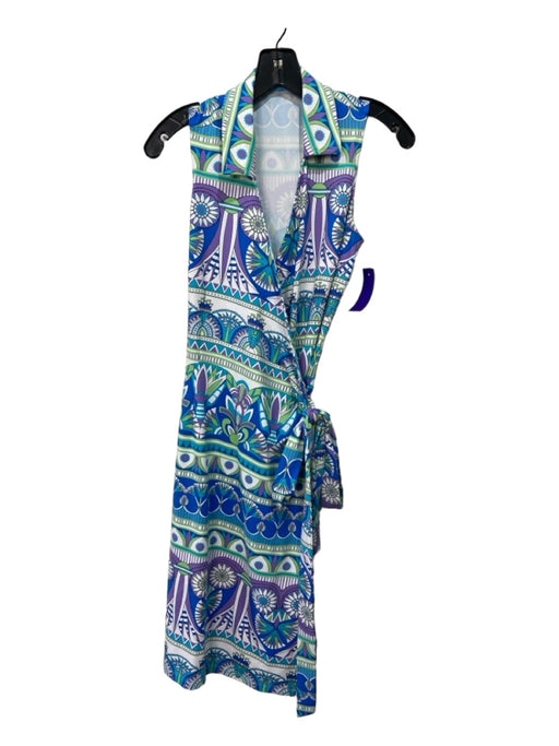 J. McLaughlin Size Small Blue, Green & Purple Nylon Blend Tank Wrap Dress Blue, Green & Purple / Small