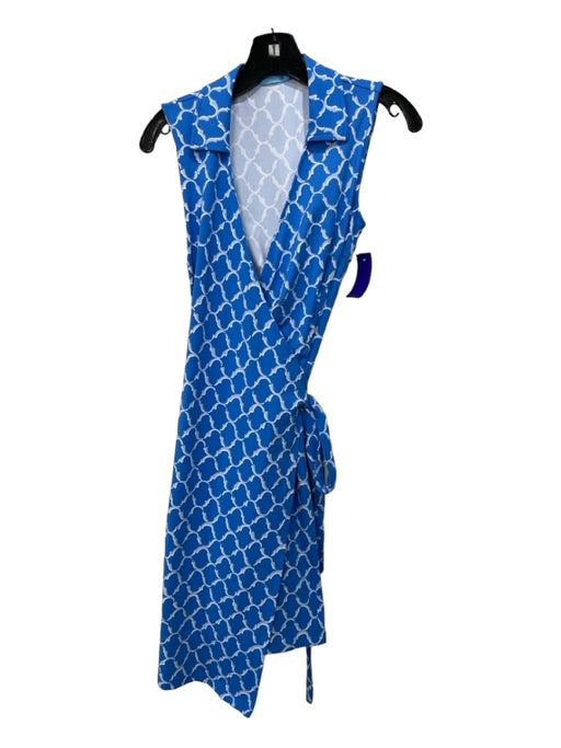 J. McLaughlin Size Small Blue & White Nylon Blend Collared Tank Wrap Dress Blue & White / Small