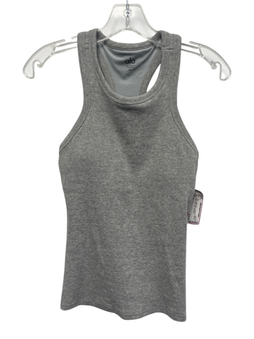 Alo Size M Gray Cotton Blend Heathered Ribbed Built In Bra Tank Top Gray / M