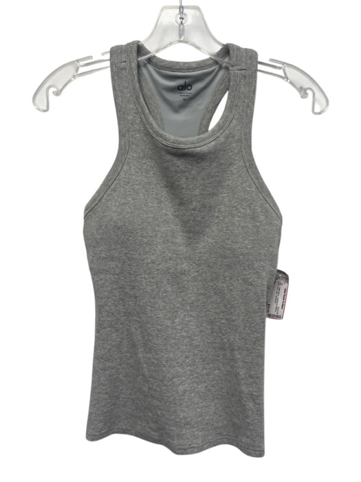 Alo Size M Gray Cotton Blend Heathered Ribbed Built In Bra Tank Top Gray / M