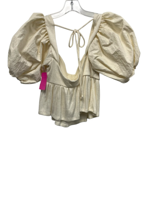 For Love & Lemons Size S Cream White Rayon Blend 1/2 Puff Sleeve Square Neck Top Cream White / S