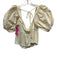 For Love & Lemons Size S Cream White Rayon Blend 1/2 Puff Sleeve Square Neck Top Cream White / S
