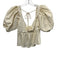 For Love & Lemons Size S Cream White Rayon Blend 1/2 Puff Sleeve Square Neck Top Cream White / S