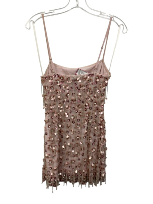 Majorelle Size XS Light Pink Polyester Floral Sequin Design Beaded Fringe Dress Light Pink / XS