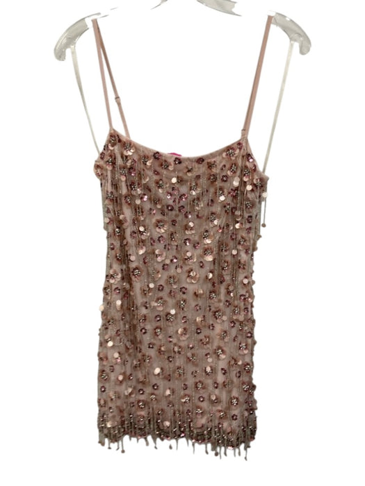 Majorelle Size XS Light Pink Polyester Floral Sequin Design Beaded Fringe Dress Light Pink / XS