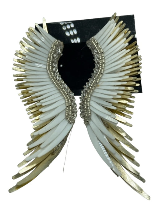 Mignonne Gavigan White, Gold & Clear Beaded Crystals Fringe Post Back Earrings White, Gold & Clear
