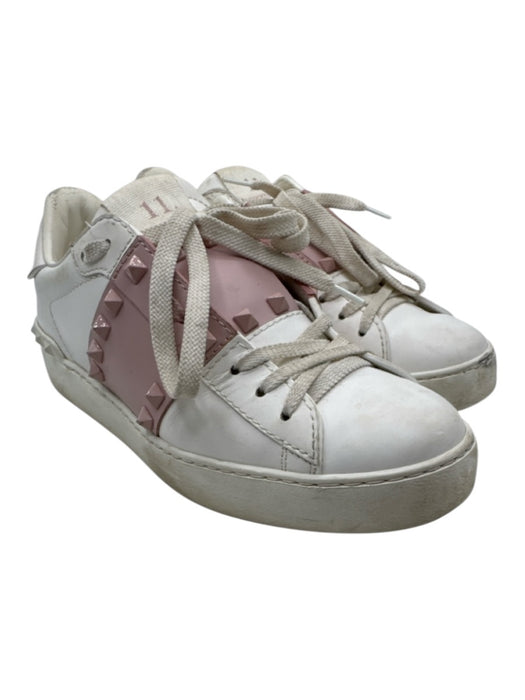 Valentino Shoe Size 38 White & Purple Leather Spike Detail Low Top Sneakers White & Purple / 38