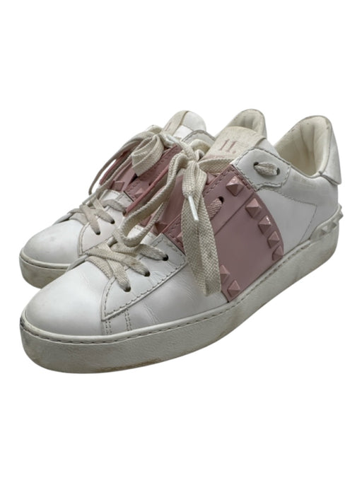 Valentino Shoe Size 38 White & Purple Leather Spike Detail Low Top Sneakers White & Purple / 38