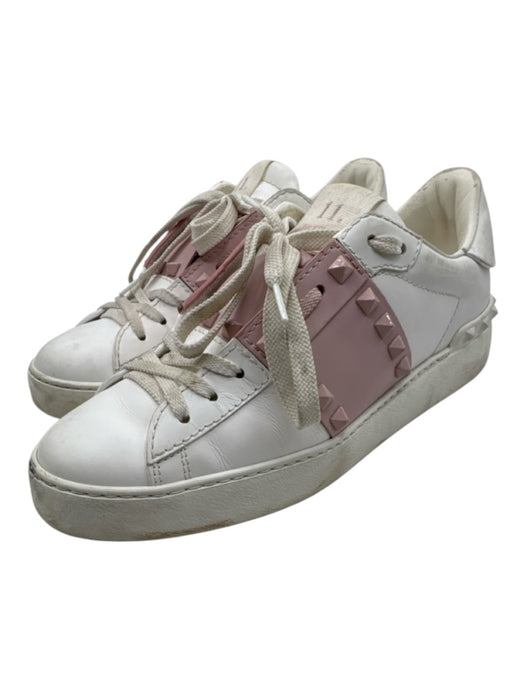 Valentino Shoe Size 38 White & Purple Leather Spike Detail Low Top Sneakers White & Purple / 38