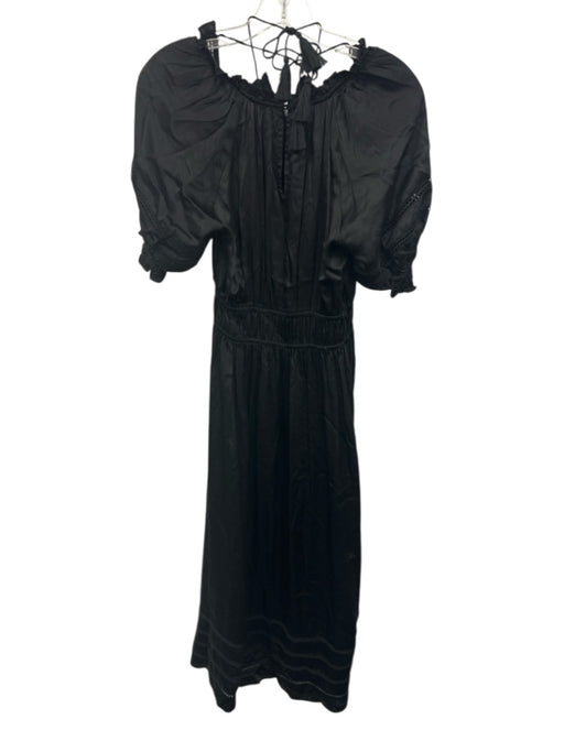 Cleobella Size S Black Viscose 1/2 Puff Sleeve Tie Detail Elastic Waist Dress Black / S