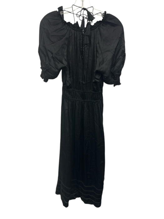 Cleobella Size S Black Viscose 1/2 Puff Sleeve Tie Detail Elastic Waist Dress Black / S