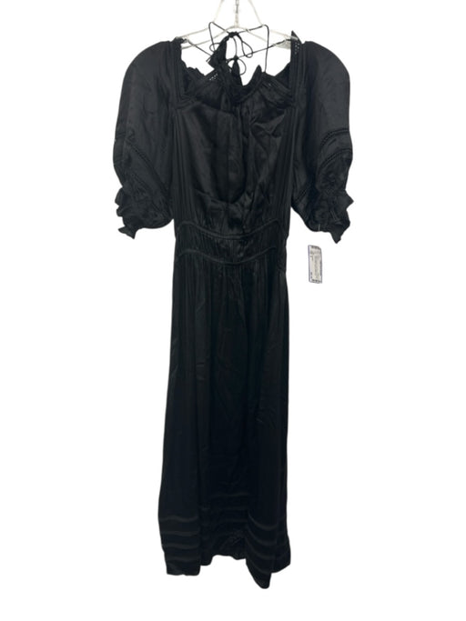 Cleobella Size S Black Viscose 1/2 Puff Sleeve Tie Detail Elastic Waist Dress Black / S