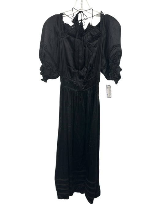 Cleobella Size S Black Viscose 1/2 Puff Sleeve Tie Detail Elastic Waist Dress Black / S