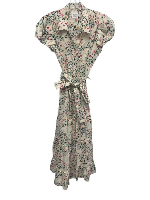 Misa Size Est S Cream White & Multi Missing Fabric Tag Puff Cap Sleeve Dress Cream White & Multi / Est S