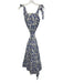 Victoria Dunn Size S White & Blue Cotton Floral Blocked Print Tie Shoulder Dress White & Blue / S
