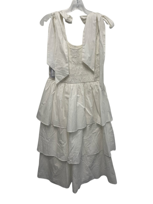 Cleobella Size S White Cotton Tie Shoulder Shirred Bodice U Neck Tiered Dress White / S