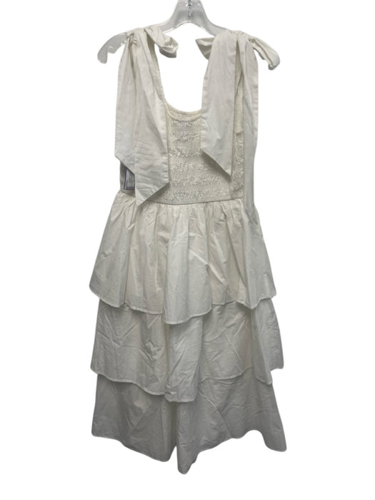 Cleobella Size S White Cotton Tie Shoulder Shirred Bodice U Neck Tiered Dress White / S