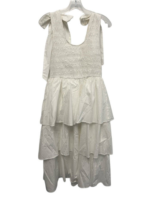 Cleobella Size S White Cotton Tie Shoulder Shirred Bodice U Neck Tiered Dress White / S