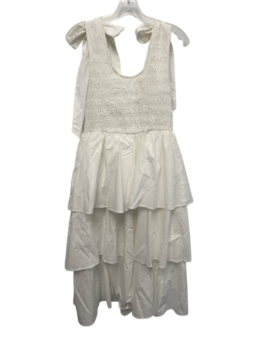 Cleobella Size S White Cotton Tie Shoulder Shirred Bodice U Neck Tiered Dress White / S