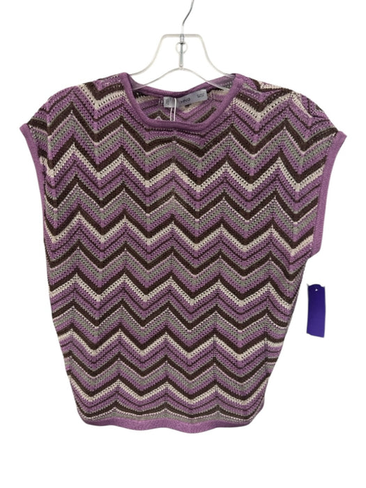 Mango Size S Purple, Brown & Cream Viscose Blend Metallic Thread Cap Sleeve Top Purple, Brown & Cream / S