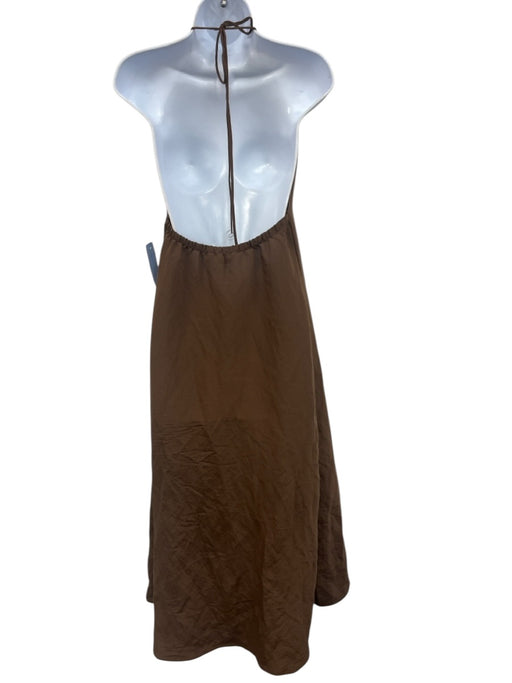 Zara Size XS Brown Modal Blend Halter Backless Midi Dress Brown / XS
