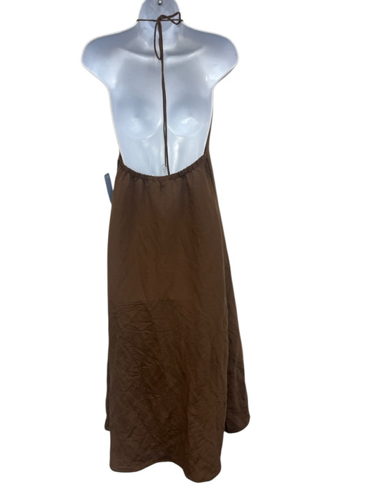 Zara Size XS Brown Modal Blend Halter Backless Midi Dress Brown / XS