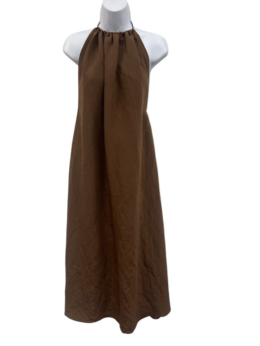 Zara Size XS Brown Modal Blend Halter Backless Midi Dress Brown / XS