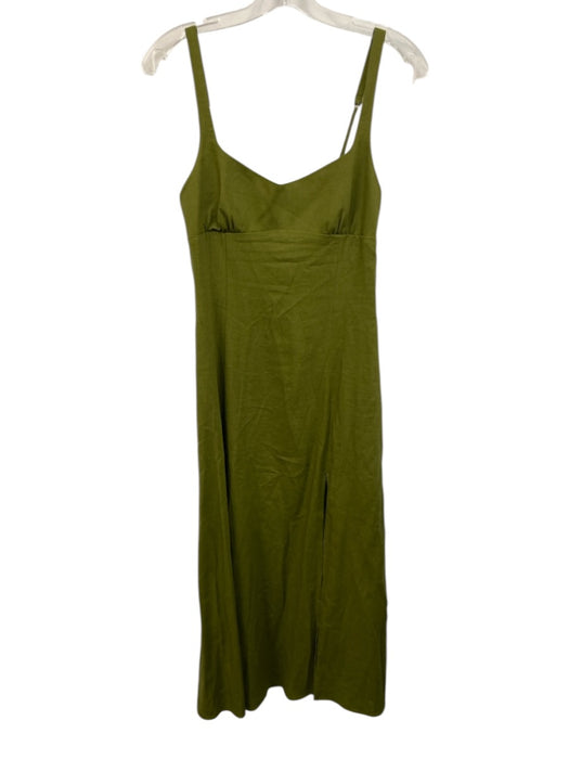 Zara Size XS Olive Green Linen Blend Empire Waist Side Slit Midi Dress Olive Green / XS