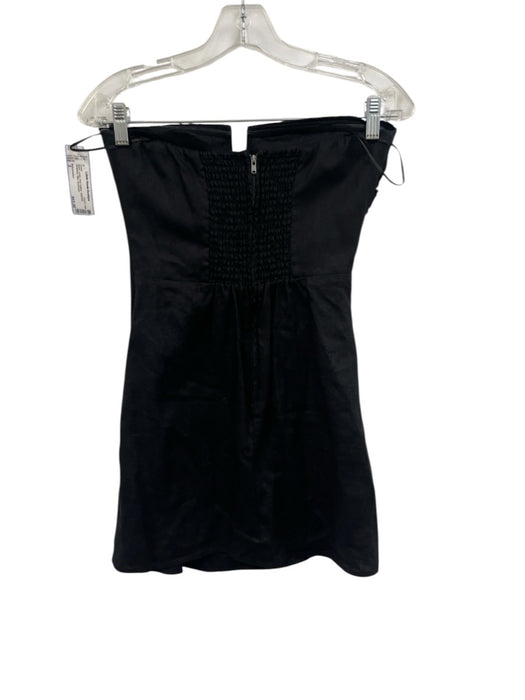 Reformation Size 2 Black Linen Side Gather Notched Strapless Mini Dress Black / 2