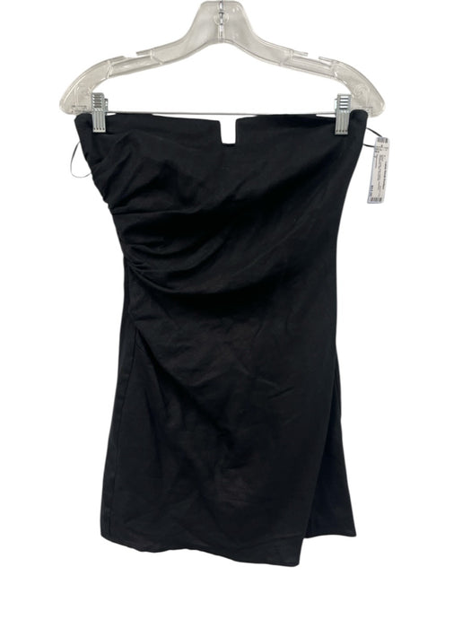 Reformation Size 2 Black Linen Side Gather Notched Strapless Mini Dress Black / 2