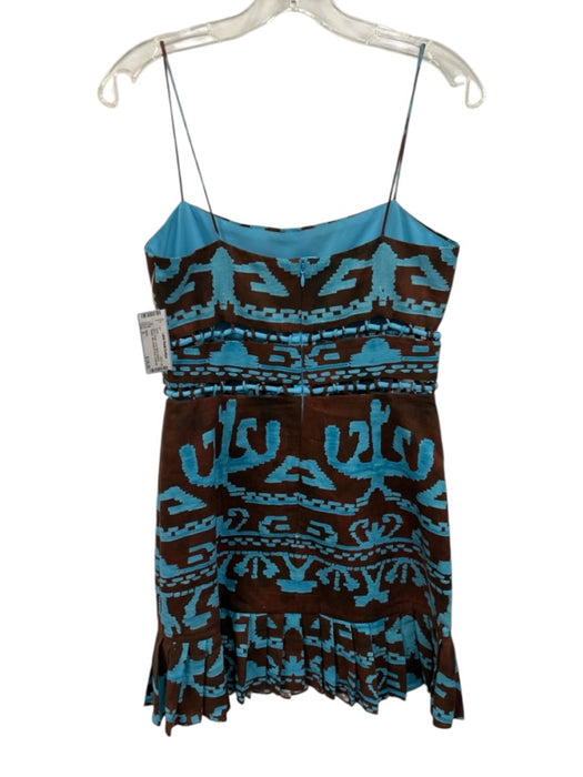 Alexis Size S Blue & Brown Linen Blend Abstract Pleated Mini Dress Blue & Brown / S