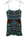 Alexis Size S Blue & Brown Linen Blend Abstract Pleated Mini Dress Blue & Brown / S